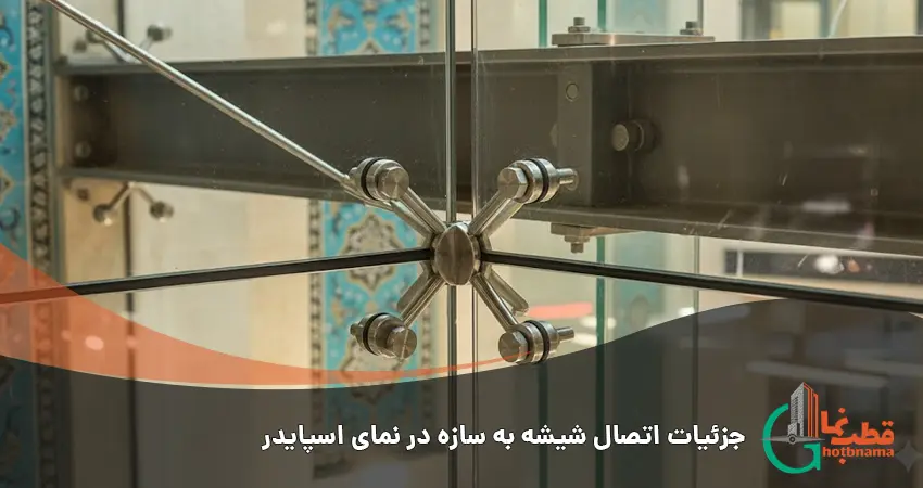 جزئیات اتصال شیشه به سازه در نمای اسپایدر (Spider fittings detail)