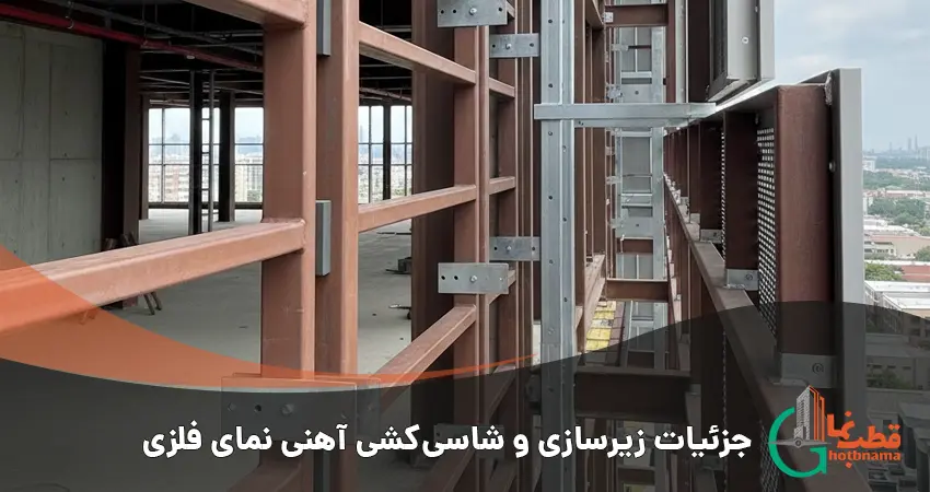 جزئیات زیرسازی و شاسی کشی آهنی نمای فلزی جهت مقاومت در برابر بار باد