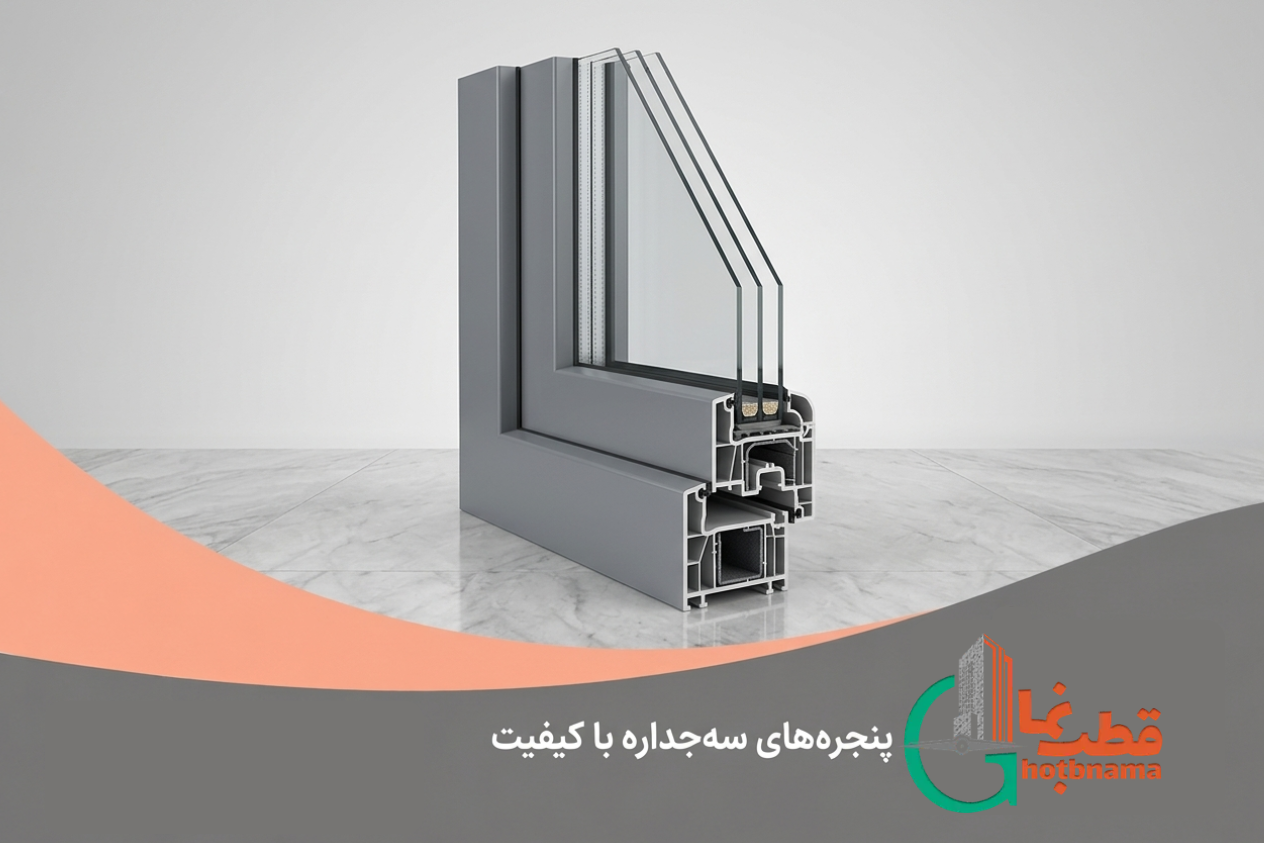 پنجره سه جداره تک لنگه طوسی